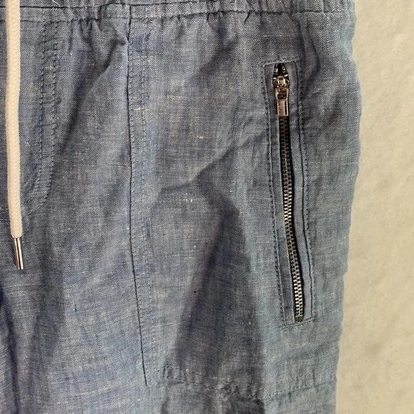 Athleta Cabo Linen Wide Leg Pant Size 4P Petite Blue Zipper Pockets Drawstring - Picture 4 of 8